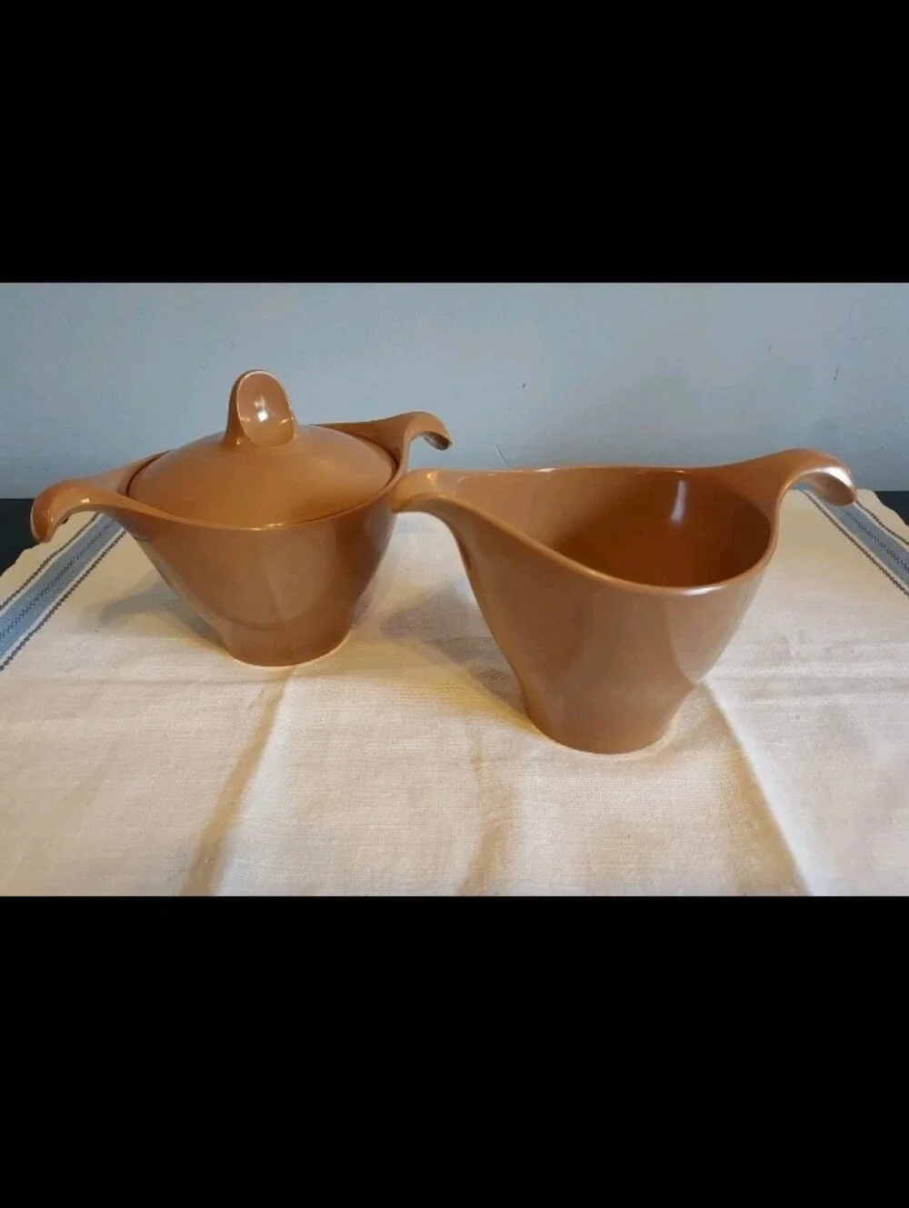 MCM Vintage Lenotex Lenox Melmac Melamine Sugar & Creamer Set Mocca Brown Nice!